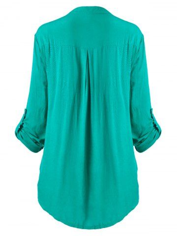 

Plus Size Roll Up Sleeve Lace Crochet Shirt, Deep green
