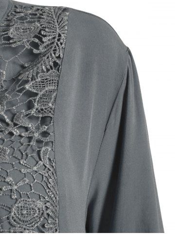 

Plus Size Roll Up Sleeve Lace Crochet Shirt, Gray
