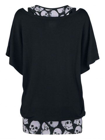 

Plus Size Halloween Floral Skull T-shirt and Racerback Tank Top Set, Black