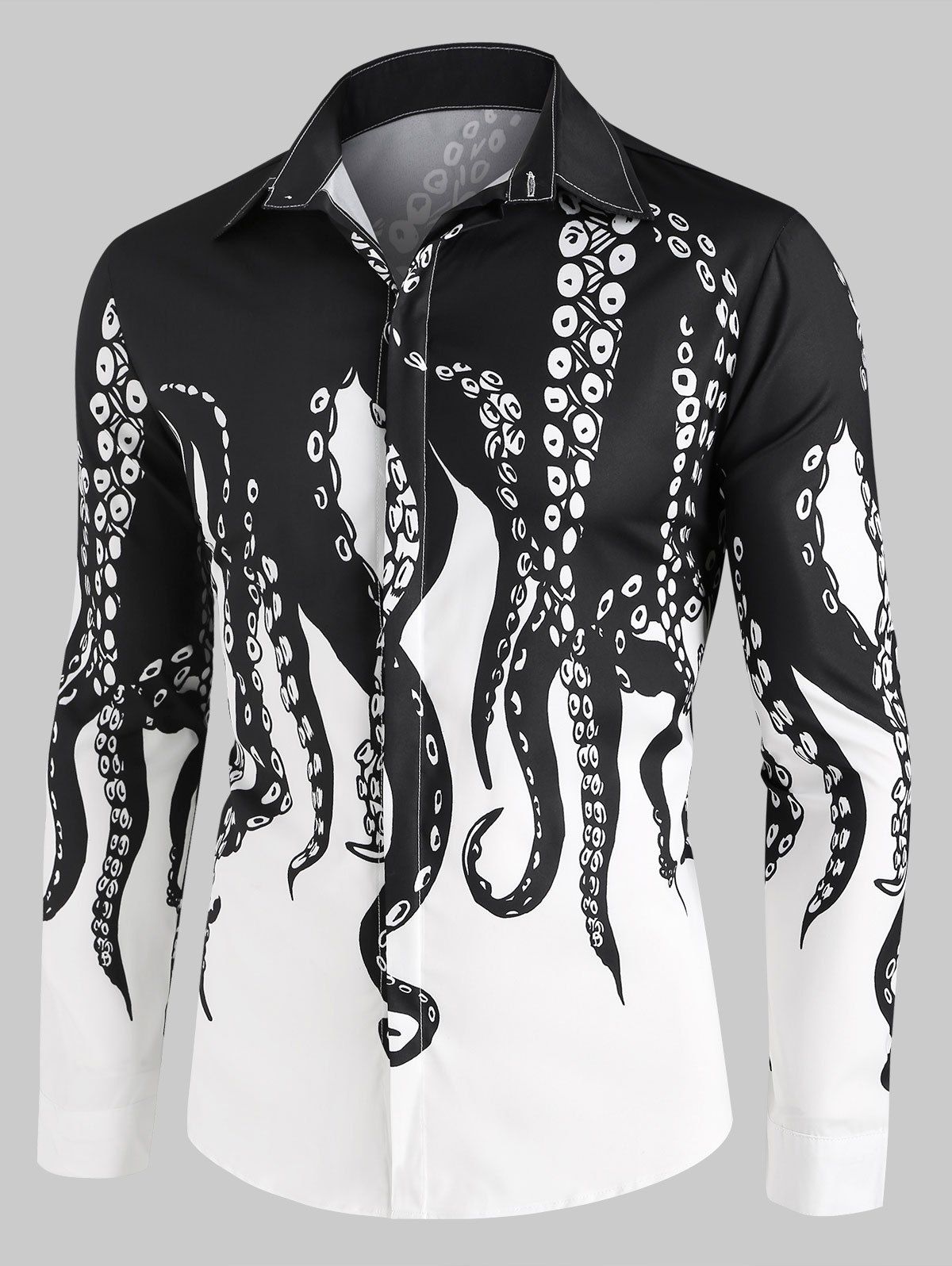 Button Up Octopus Pattern Long Sleeve Shirt