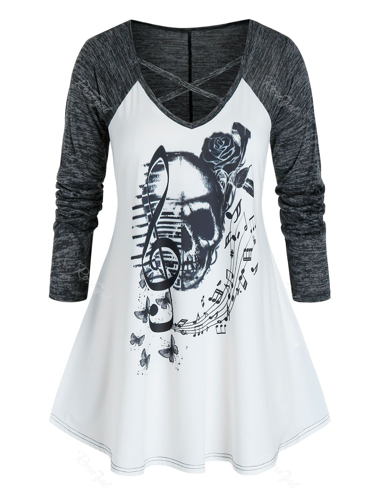 

Plus Size Halloween Skull Musical Notes Cross Space Dye Tee, Dark slate grey