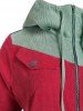 Plus Size Color Blocking Corduroy Hooded Contrast Zip Jacket -  