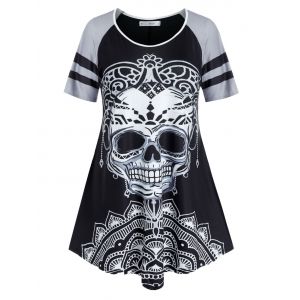 

Plus Size Halloween Skull Print T Shirt, Black