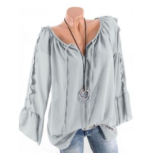 

Plus Size Multiway Flare Sleeve Guipure Insert Blouse, Light gray