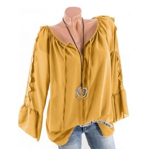 

Plus Size Multiway Flare Sleeve Guipure Insert Blouse, Deep yellow