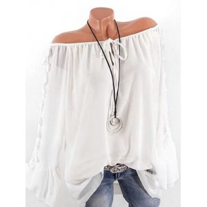 

Plus Size Multiway Flare Sleeve Guipure Insert Blouse, White