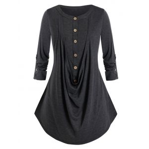 

Plus Size Roll Tab Sleeve Buttons T-shirt, White