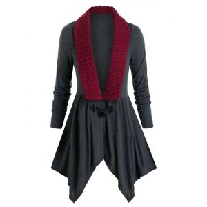 

Plus Size Horn Button Cable Knit Insert Handkerchief Cardigan, Carbon gray