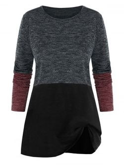 Plus Size Contrast Colorblock Ribbed Tunic Sweater - MULTI - L