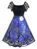 Plus Size Pumpkin Print Embroidery Retro Dress -  