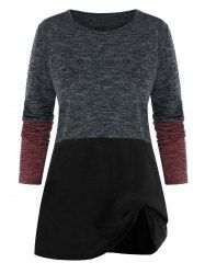 Plus Size Contrast Colorblock Ribbed Tunic Sweater -  