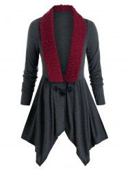 Plus Size Horn Button Cable Knit Insert Handkerchief Cardigan -  