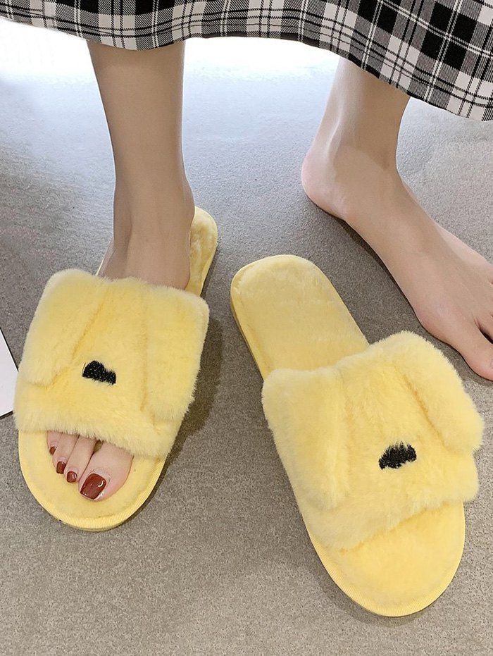 

Animal Ear Shape Faux Fur Flat Slippers, Yellow