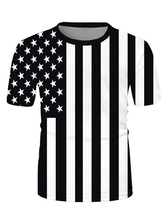

Contrast American Flag Print Crew Neck Casual T Shirt, Multi