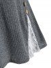Pull Côtelé en Dentelle Insérée de Grande Taille avec Bouton - Gris Foncé L