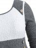 Plus Size Lace Insert Mock Button Ribbed Sweater -  
