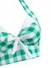 Gingham Bowknot Button Embellished Halter Tankini Swimwear -  