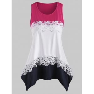 

Plus Size Floral Lace Handkerchief Colorblock Tank Top, Red