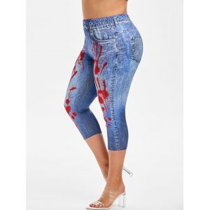 

Plus Size Halloween Blood Hands Print Capri Jeggings, Light blue