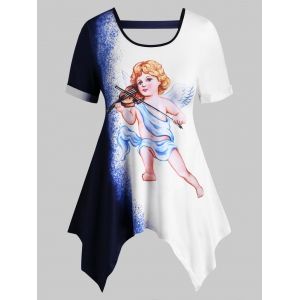 

Plus Size Angle Print Renaissance Ombre Handkerchief T Shirt, White