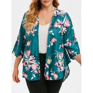 

Open Front Floral Plus Size Blouse, Green