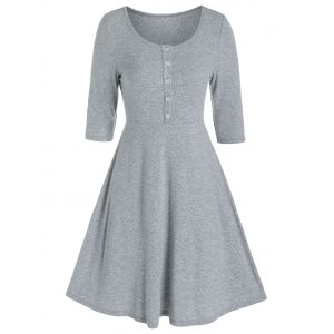 

Plain Henley Knitted Mini A Line Dress, Light gray