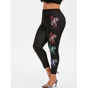 

Plus Size Halloween Butterfly Skeleton Print Skinny Leggings, Black