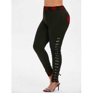 

Plus Size Plaid Lace Up Pants, Black