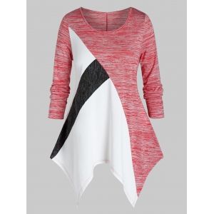 

Plus Size Space Dye Handkerchief Colorblock Long Sleeve Tee, Multi