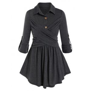 

Plus Size Crossover Roll Up Sleeve Blouse, Gray cloud
