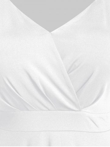 

Plus Size A Line Solid V Neck Vintage Dress, White