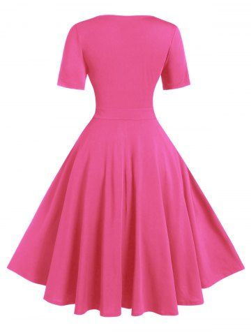 

Plus Size A Line Solid V Neck Vintage Dress, Light pink