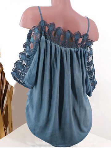 

Plus Size Lace Crochet Cold Shoulder Blouse, Deep blue