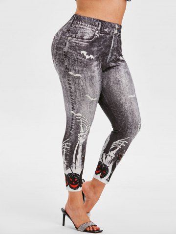 Plus Size Halloween Skeleton Cat 3D Print Skinny Leggings