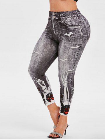 Plus Size Halloween Skeleton Cat 3D Print Skinny Leggings
