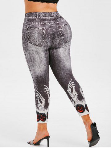 Plus Size Halloween Skeleton Cat 3D Print Skinny Leggings