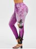 Legging d'Halloween Chat Citrouille Imprimés Grande Taille - Violet clair L