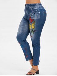 Plus Size Colorful Butterfly 3D Print High Waisted Jeggings -  