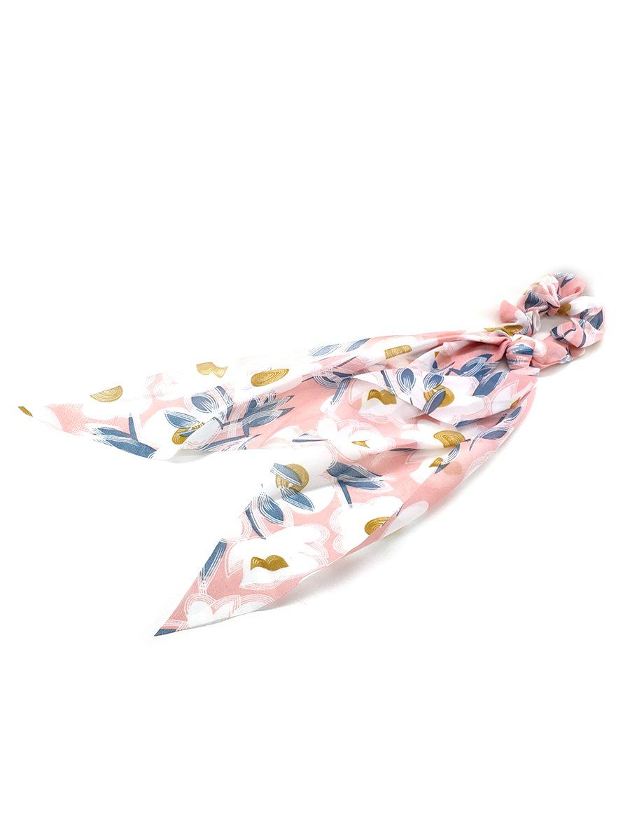 

Flower Print Ribbon Chiffon Ponytail Scrunchy, Light pink