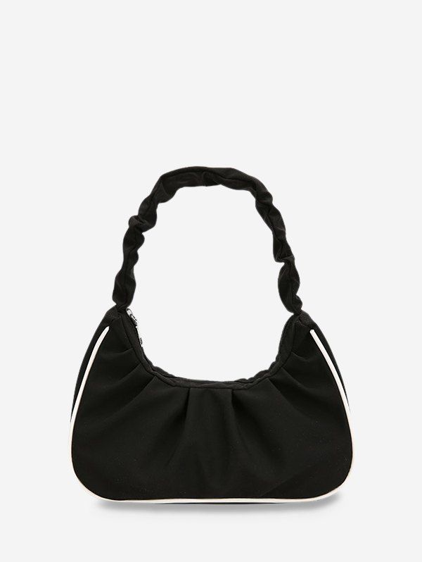 

Ruched Nylon Piped Tote Bag, Black