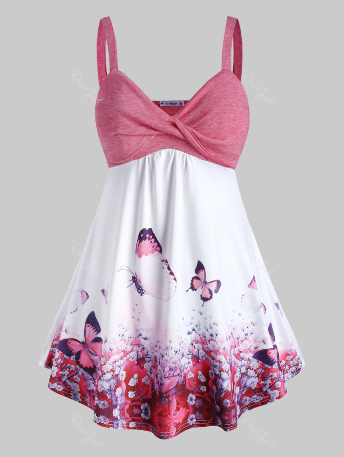 

Plus Size Butterfly Print Front Twist Tank Top, Light pink