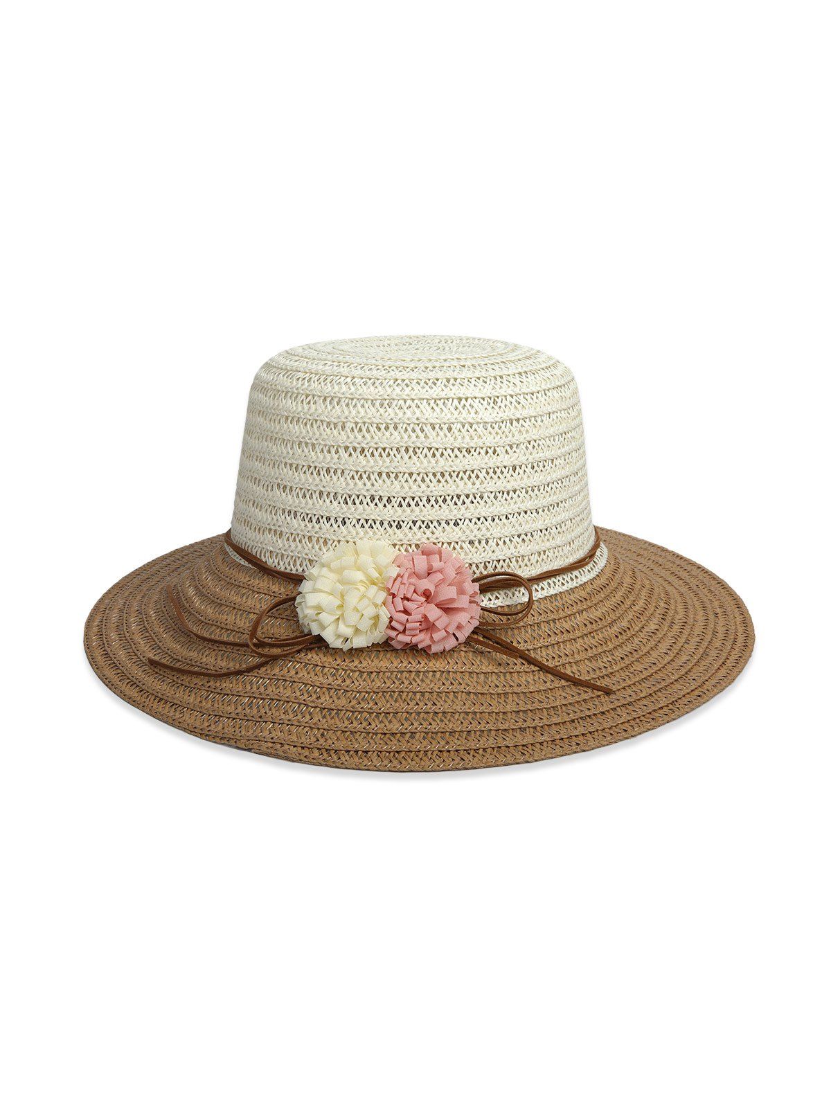 

Beach Flowers Colorblock Straw Hat, Dark khaki