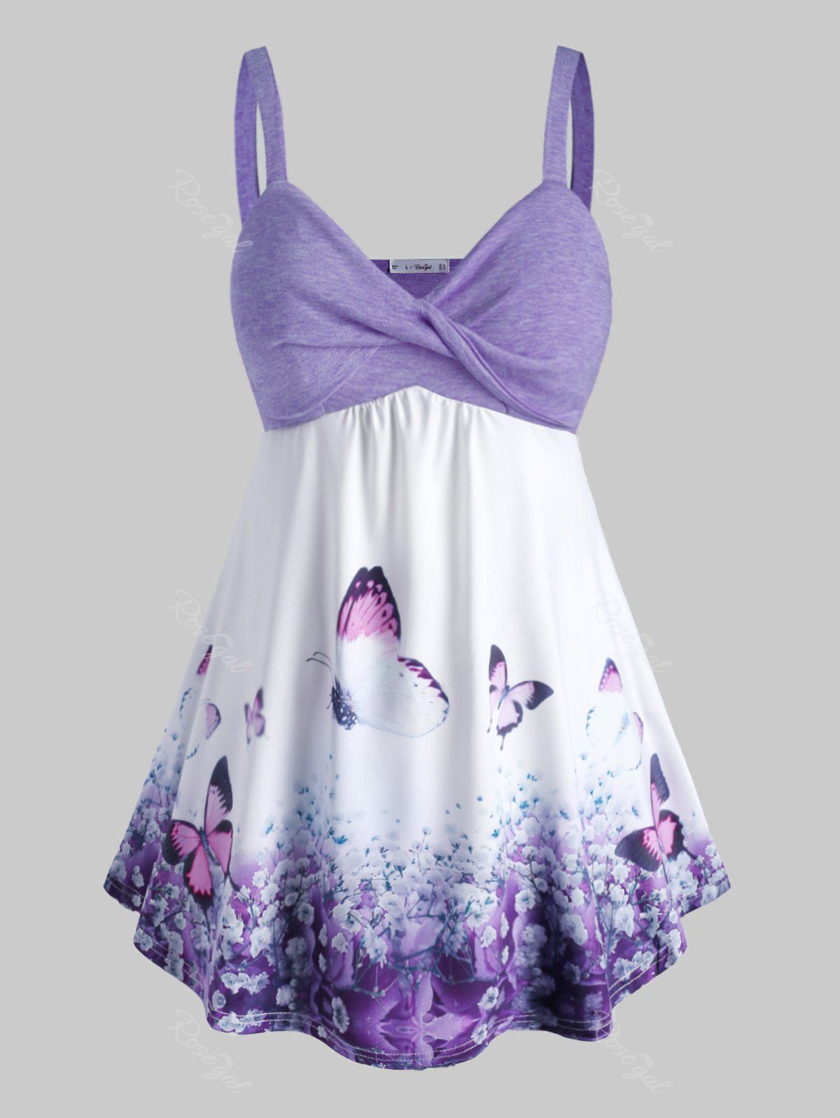 

Plus Size Butterfly Print Front Twist Tank Top, Purple
