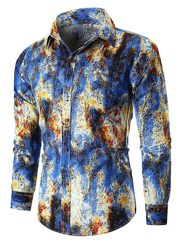 

Tie Dye Button Up Linen Casual Shirt, Blue