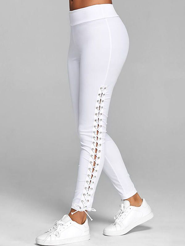 

Plain Lace Up Skinny Pants, White