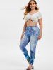 High Waisted Rose 3D Print Plus Size Jeggings -  