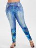 High Waisted Rose 3D Print Plus Size Jeggings -  