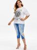 Legging Capri à Imprimé 3D Crâne en Denim avec Courbe de Grande Taille - Bleu 5X
