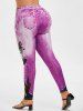 Legging d'Halloween Chat Citrouille Imprimés Grande Taille - Violet clair L