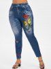 Plus Size Colorful Butterfly 3D Print High Waisted Jeggings -  
